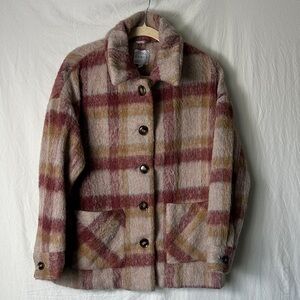 Cyrus Tan and Brown Plaid Teddy Jacket